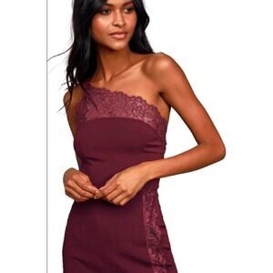 Free People Intimately Slip Dress Magenta Burgundy Satin Lace Trim Floral Lace